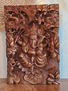 Houtsnijwerk 3D Ganesha
