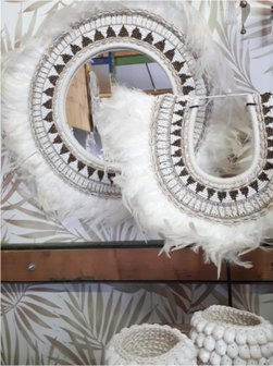 Spiegel beads and feathers