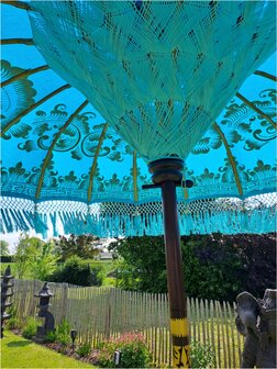 Ibiza parasol turquoise/goud dubbel beschilderd