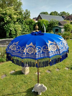 Ibiza parasol Royal blue met goud dubbel beschilderd - 185cm