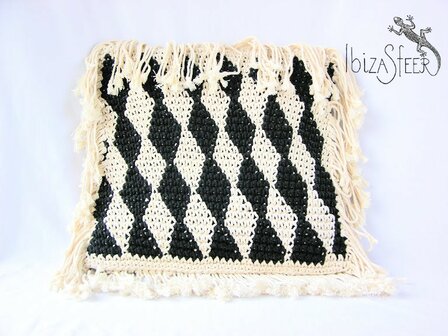 Kussen macram&eacute; ecru-zwart