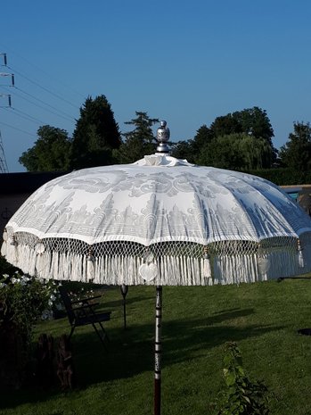 Ibiza parasol met franjes zilver
