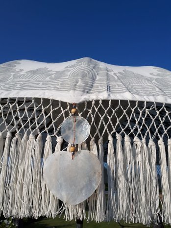 Ibiza parasol met franjes zilver