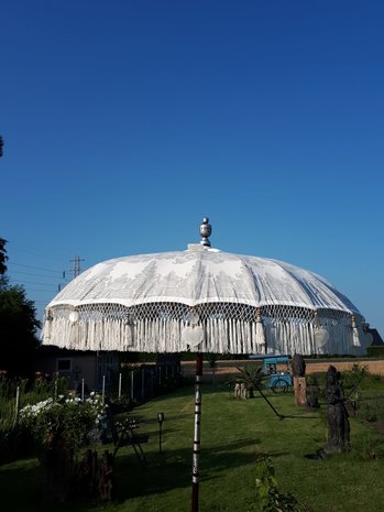 Ibiza parasol met franjes zilver
